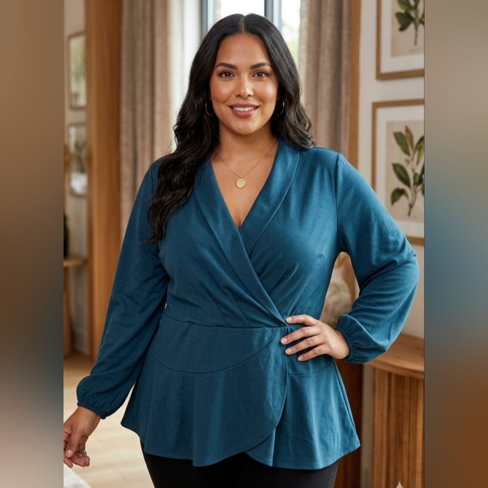 Grace Karin Teal Wrap Top